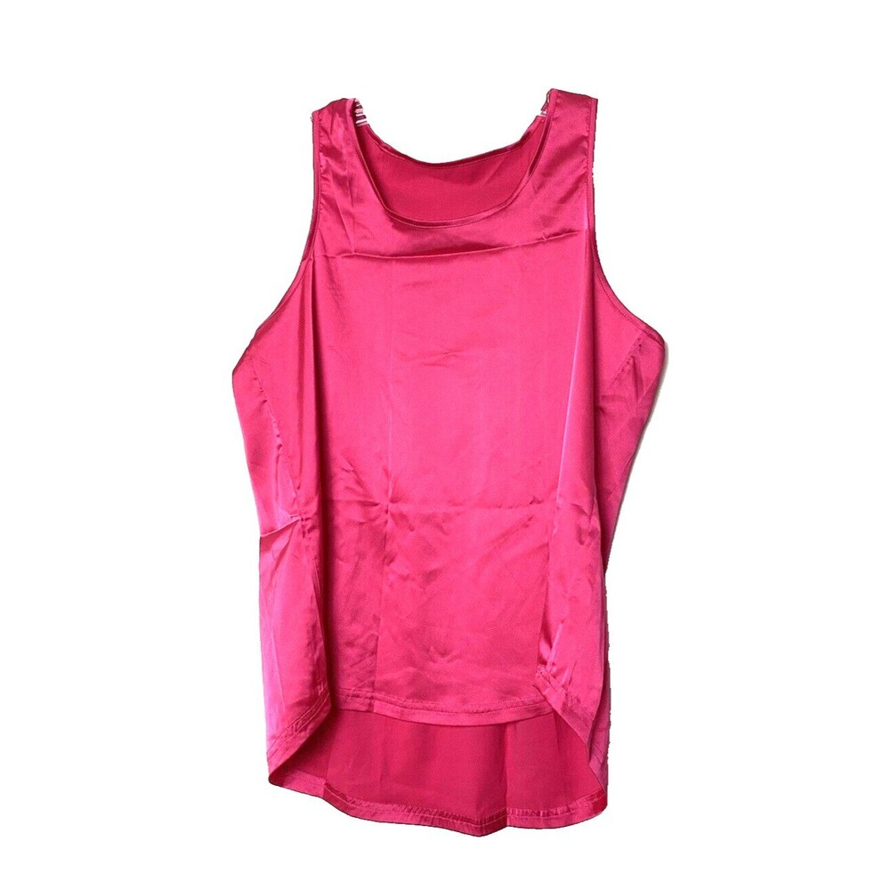 Ouslee Women Cami Tank Top Hot Pink Size M Satin Sleeveless Lose Fit Fuchsia